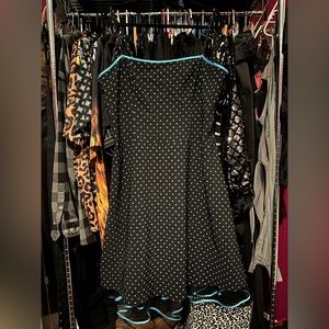 Vintage-style Black & Blue Polka Dot Dress | 3XL